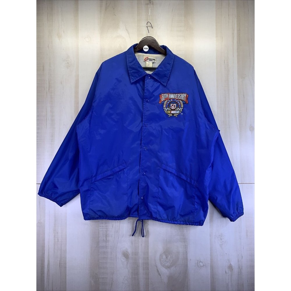 Vintage 1998 50th Anniversary Nascar Mens Bule Snap Front Jacket Size XL-8069